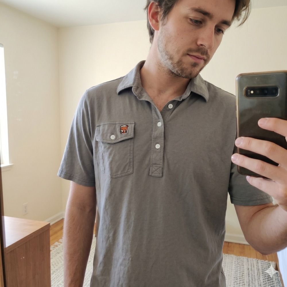 Criquet Mens Polo Shirt‎ Medium Gray Pocket Organic Cotton Preppy Golf Cocktail